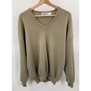 St Croix Mens Size L Large 100% Wool V-Neck Sweater Top Pullover Brown Thin Knit